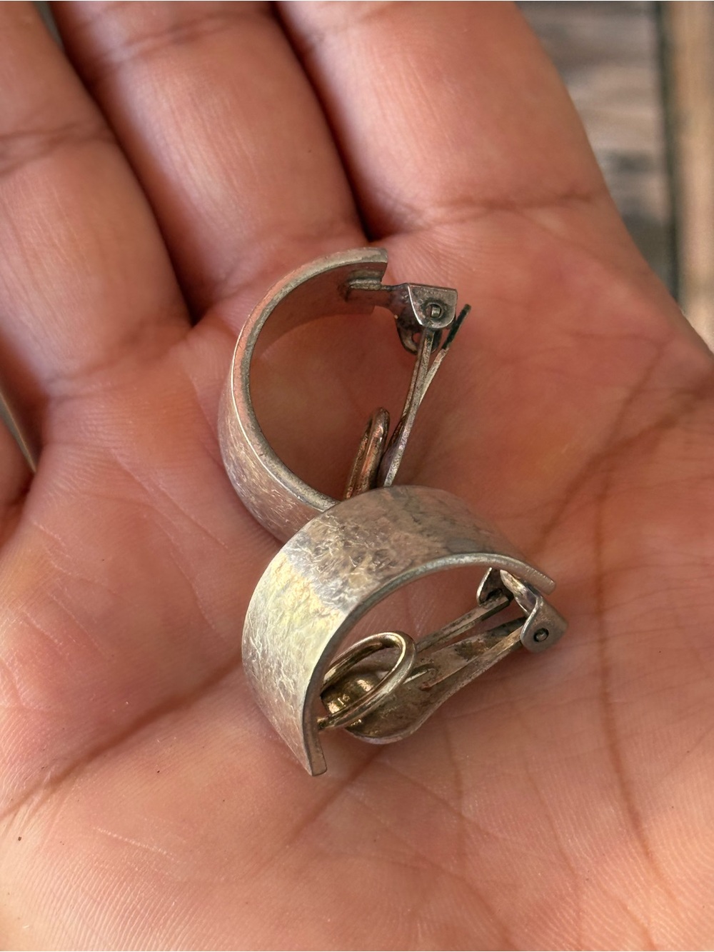 Vtg Christian Dior Silver Toned Chuncky Half Hoop Clip On Earrings